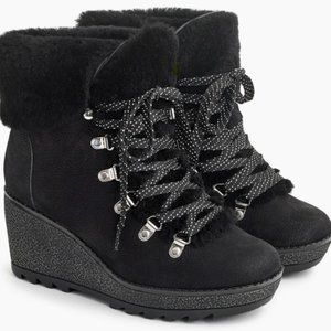 J.CREW Nordic Wedge Boots 100% Nubuck Leather Faux Shearling Womens Size 7